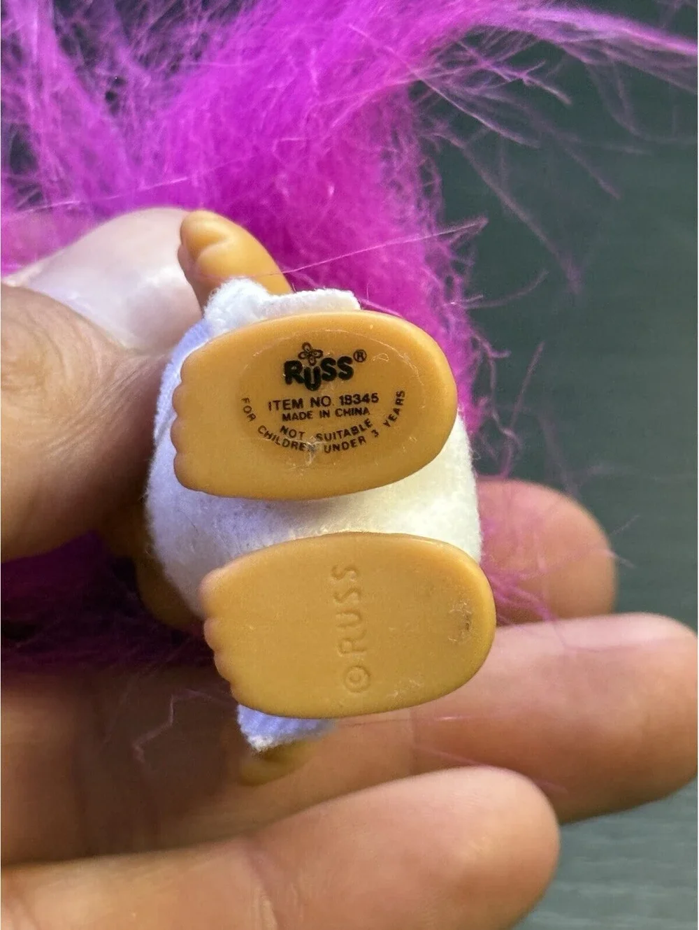 Russ Vintage Mini Troll Doll Purple Hair White Diaper Bib Item 18345